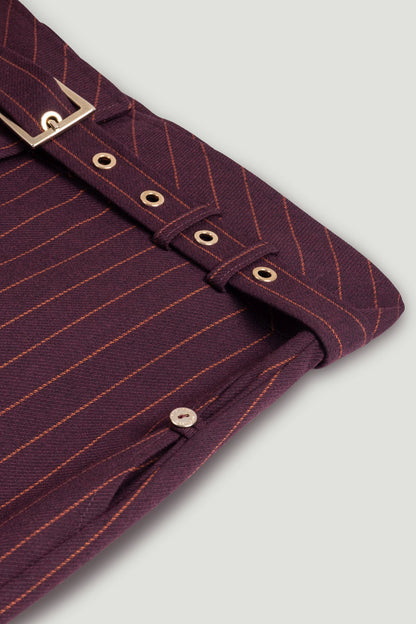 Pinstripe Belted Pencil Skirt