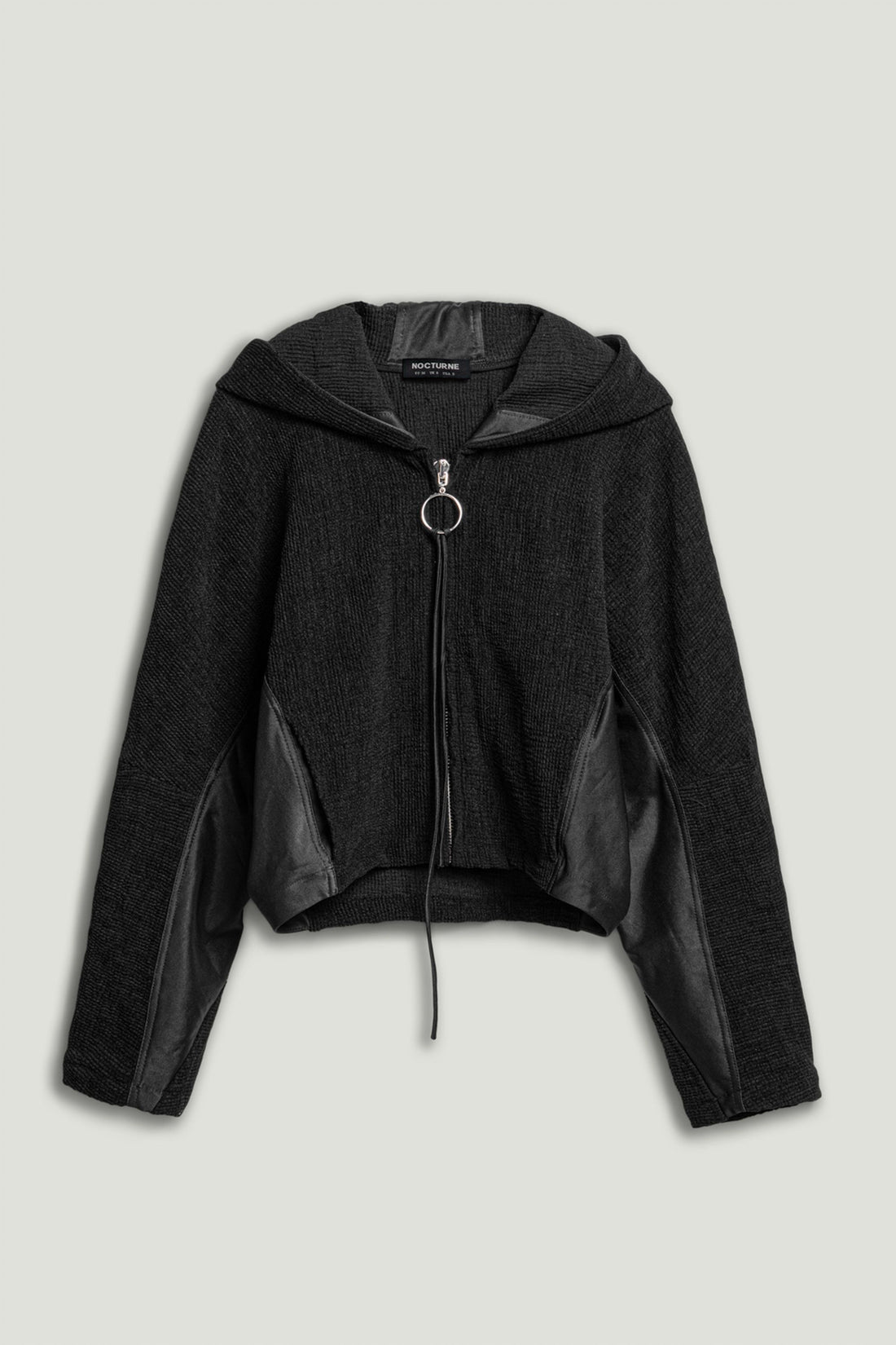 Black Ribbed Zip-Up Hoodie Jacket