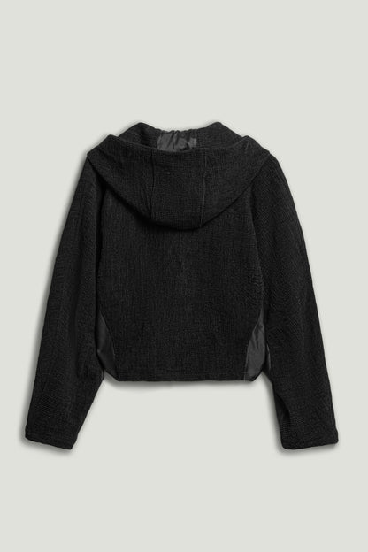 Black Ribbed Zip-Up Hoodie Jacket