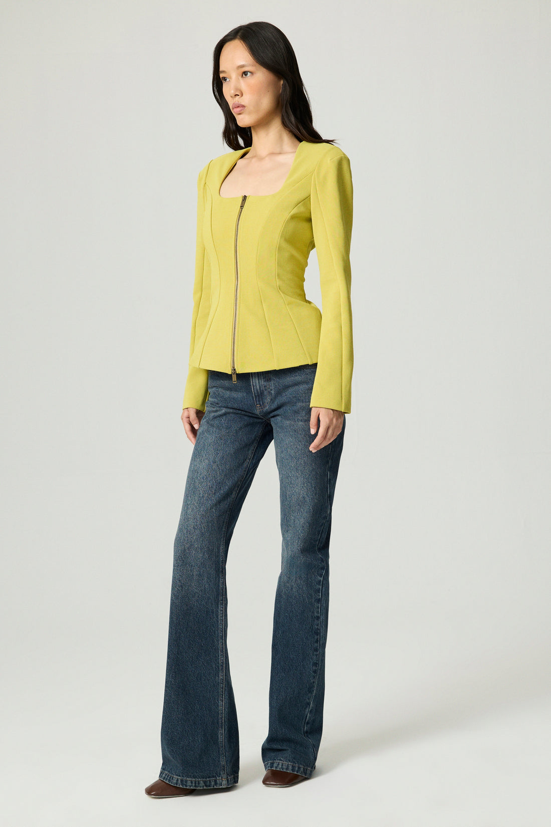 Zip-Front Structured Peplum Top