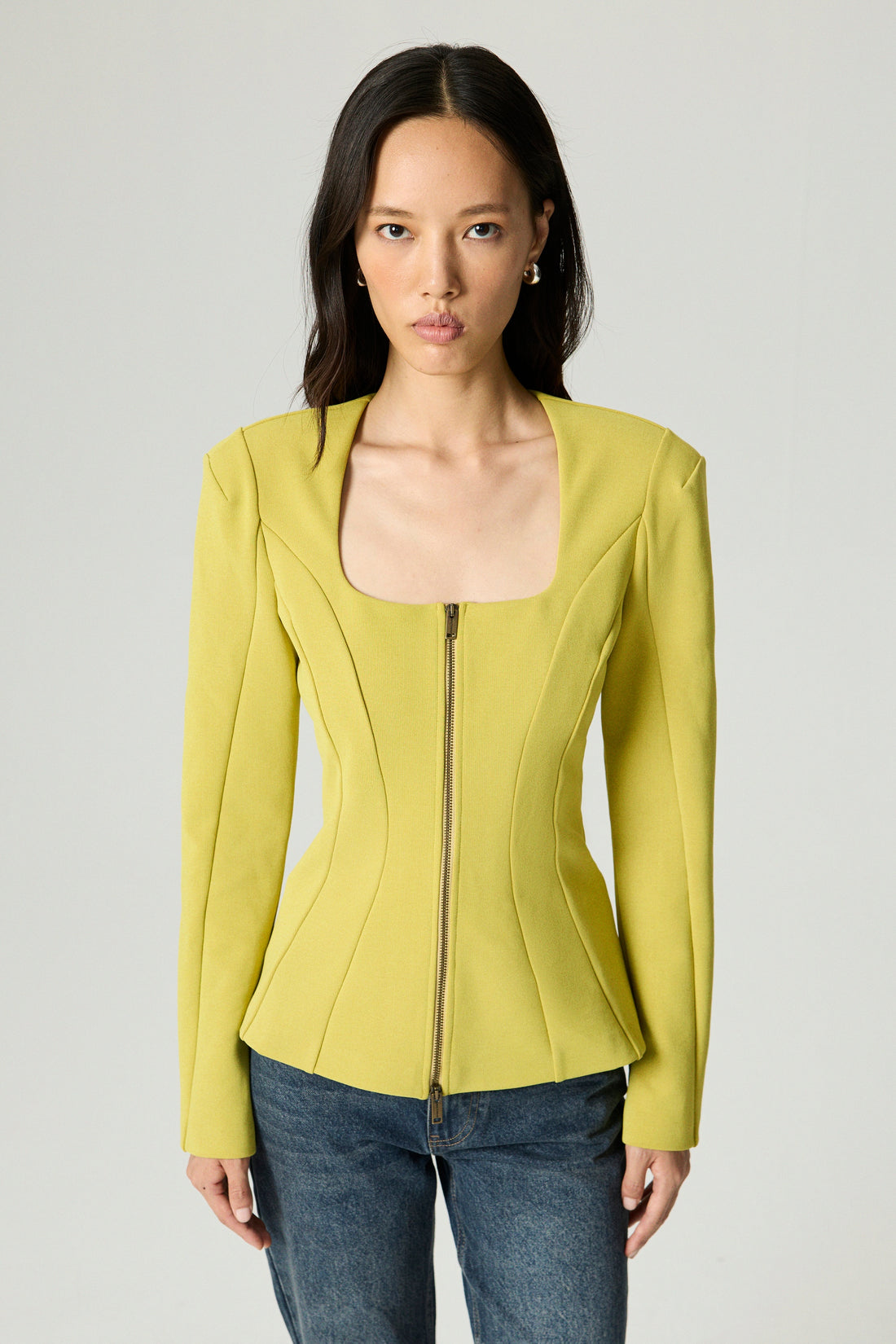 Zip-Front Structured Peplum Top