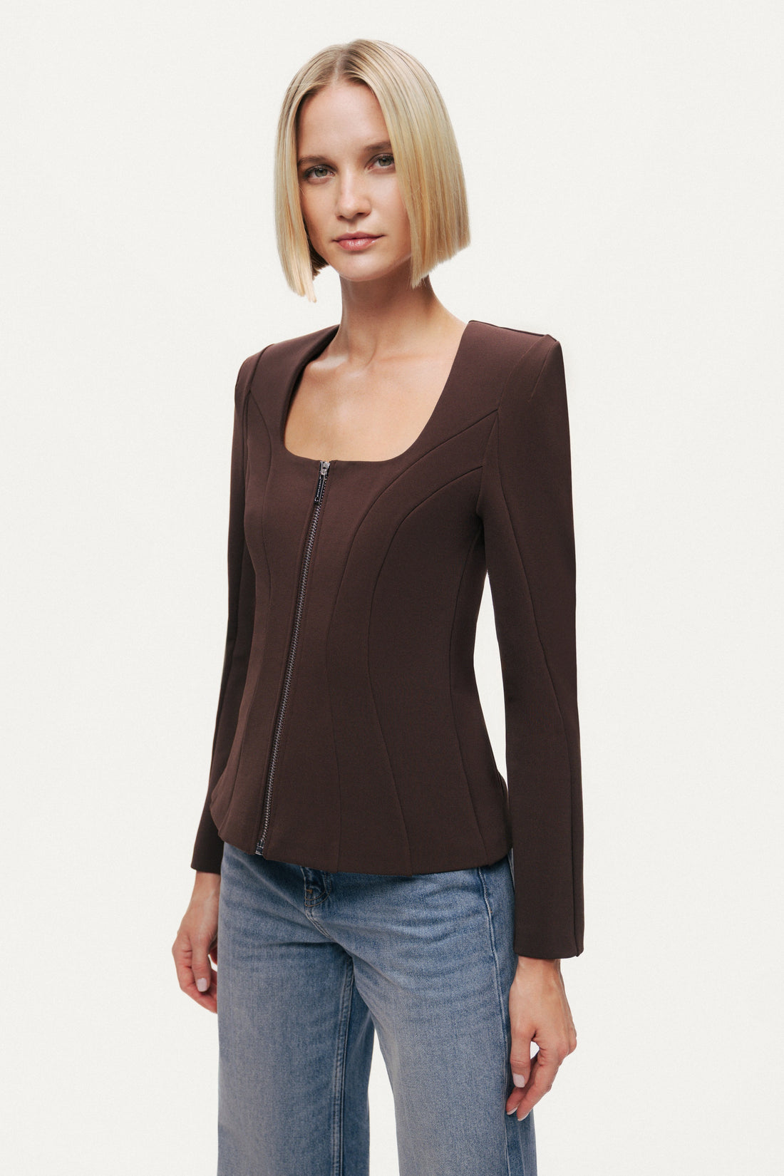 Zip-Front Structured Top
