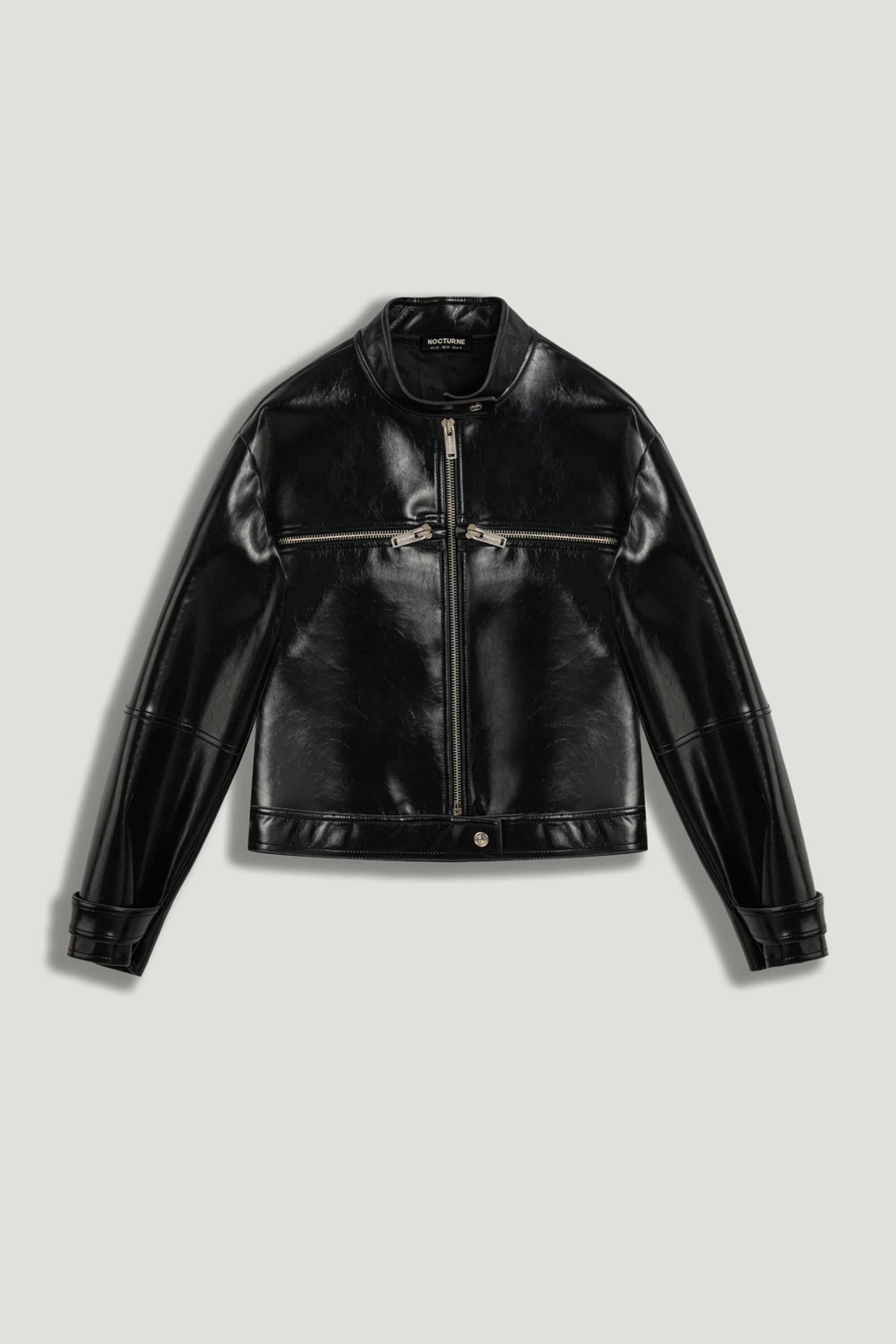 Cropped Faux Leather Biker Jacket – Nocturne