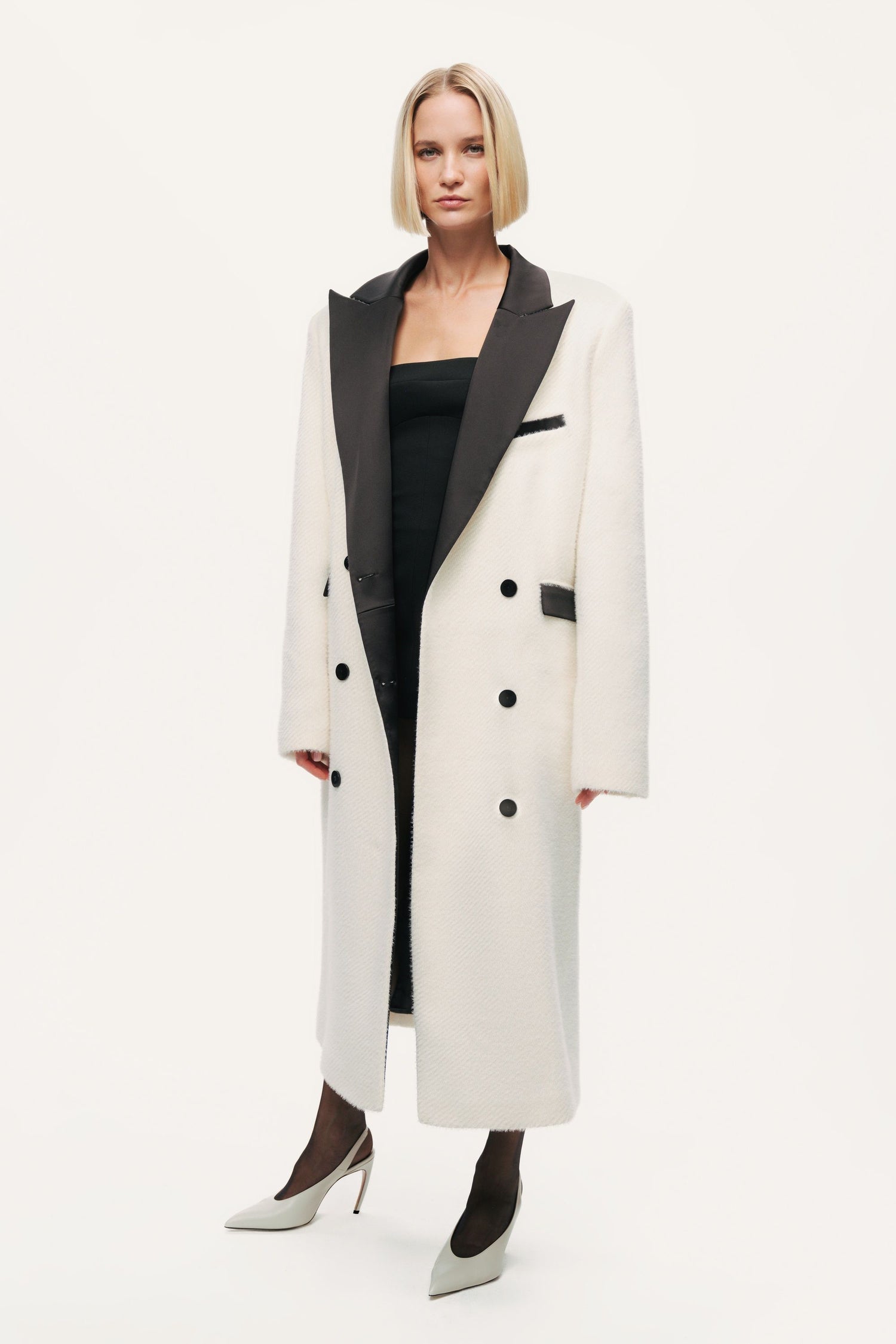 Contrast Lapel Double-Breasted Coat