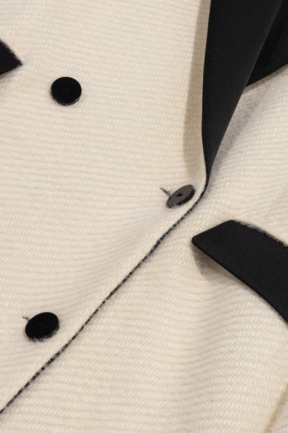 Contrast Lapel Double-Breasted Coat