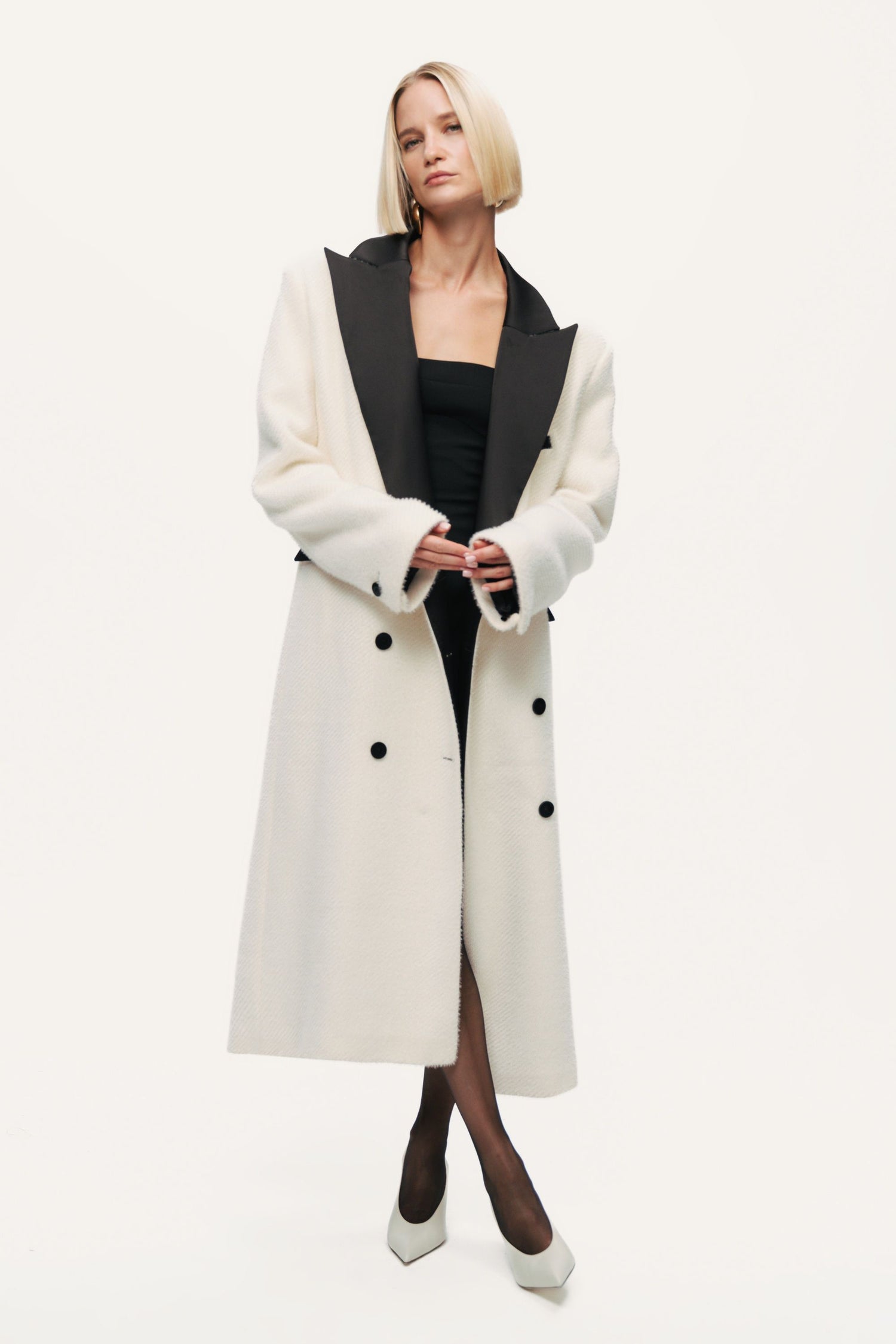 Contrast Lapel Double-Breasted Coat
