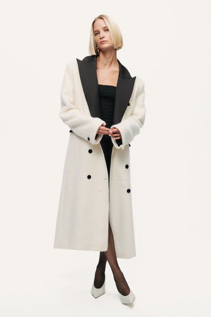 Contrast Lapel Double-Breasted Coat