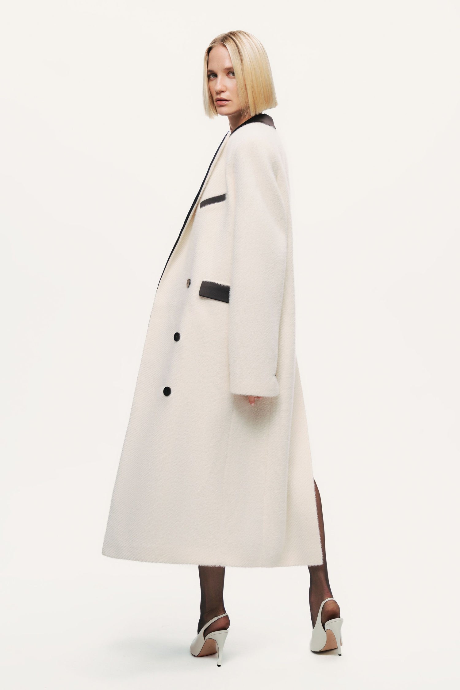 Contrast Lapel Double-Breasted Coat