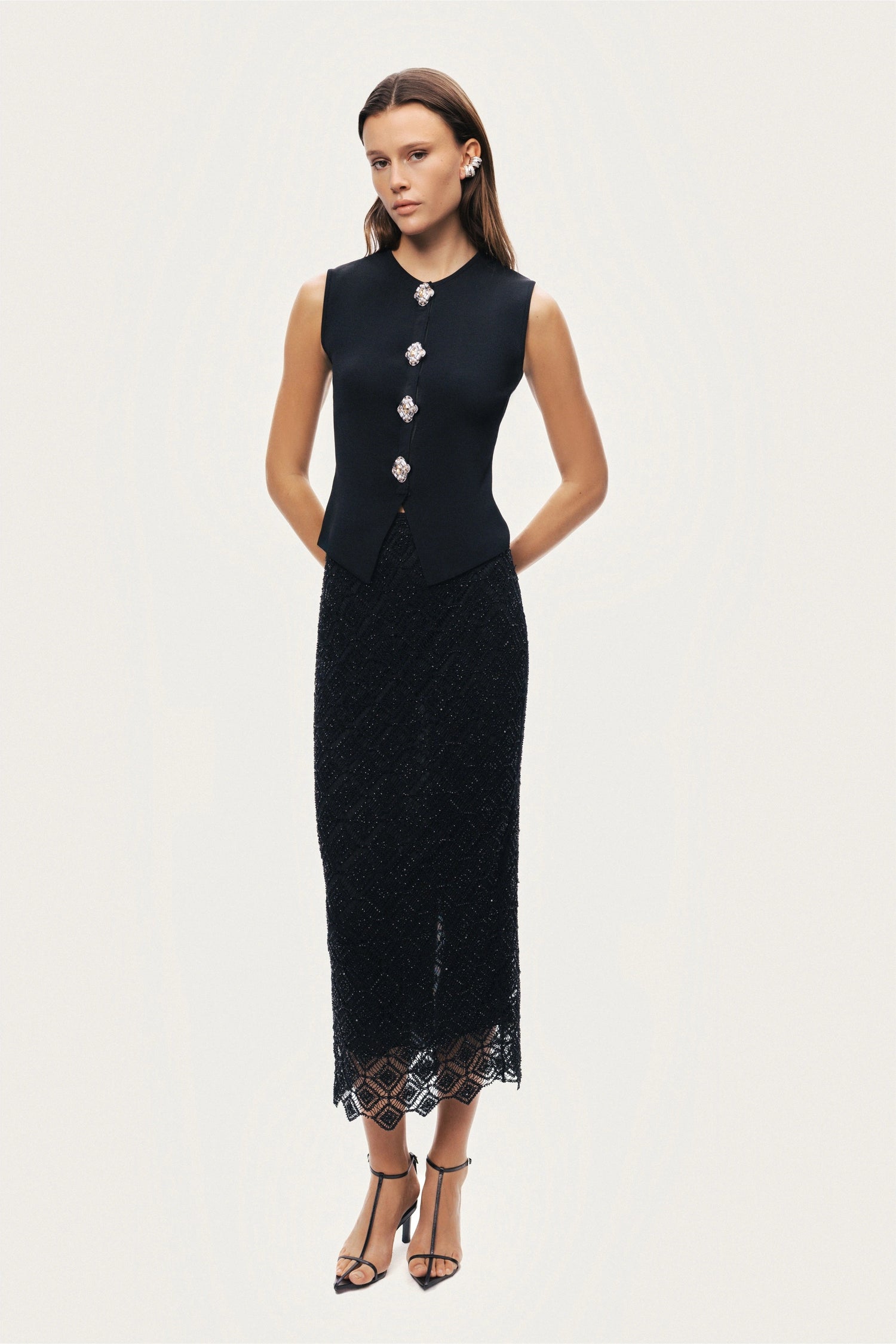 Embellished Sleeveless Knit Top