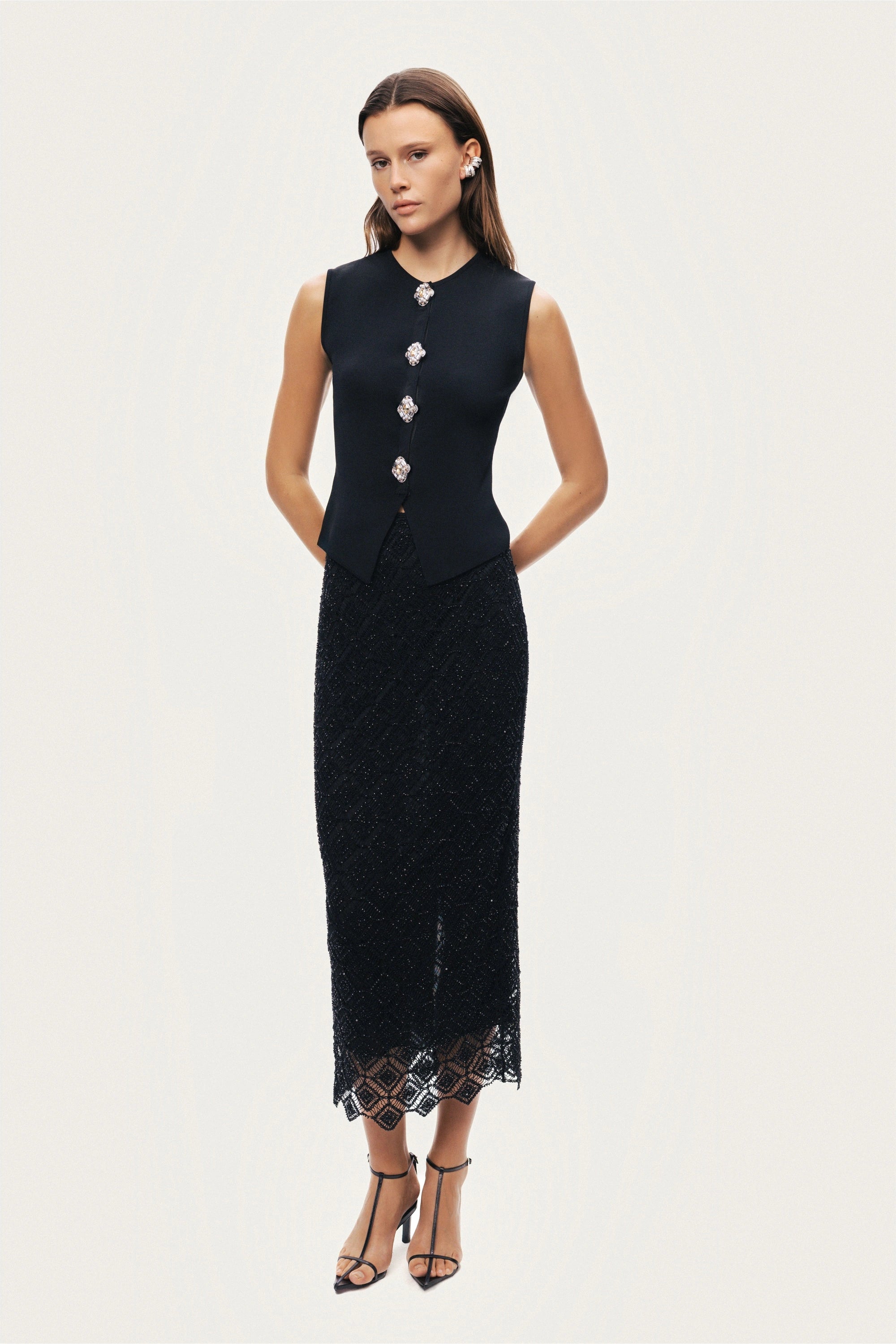 Embellished Sleeveless Knit Top