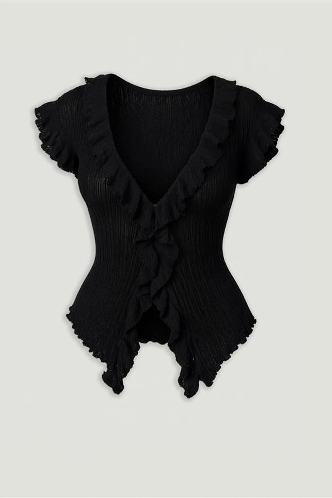 Ruffled V-Neck Sheer Blouse