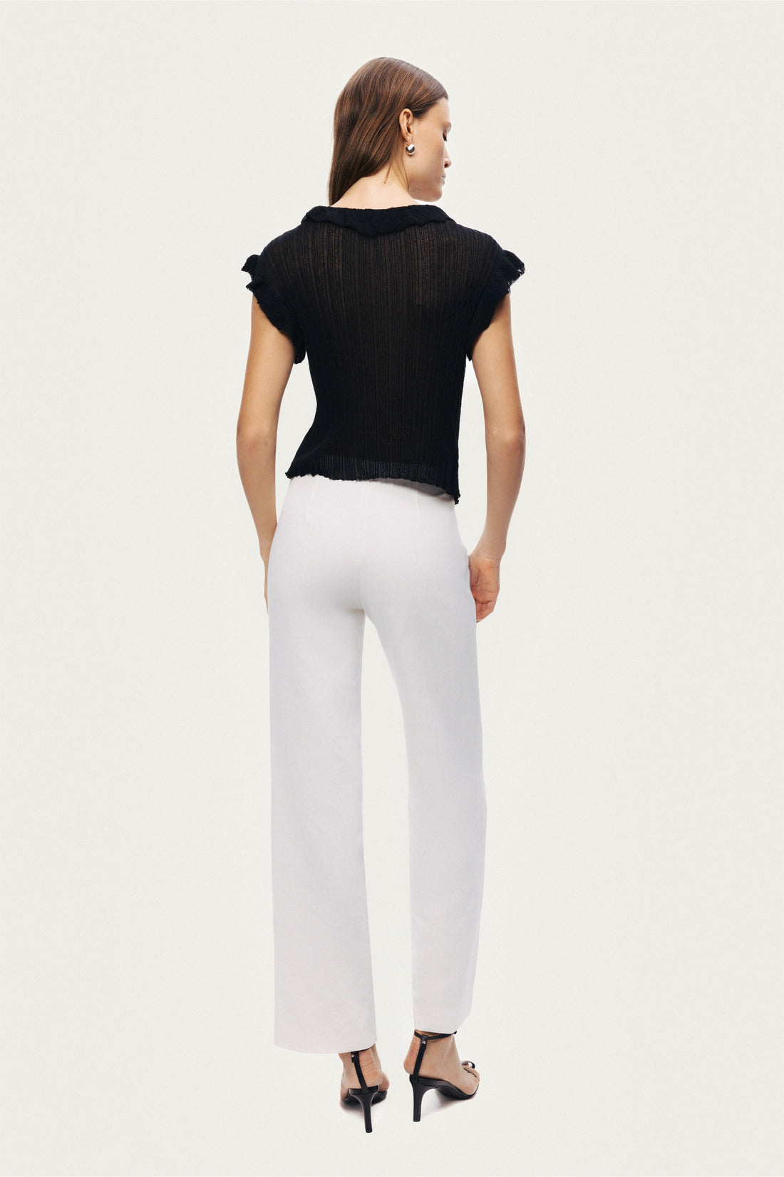 Ruffled V-Neck Sheer Blouse