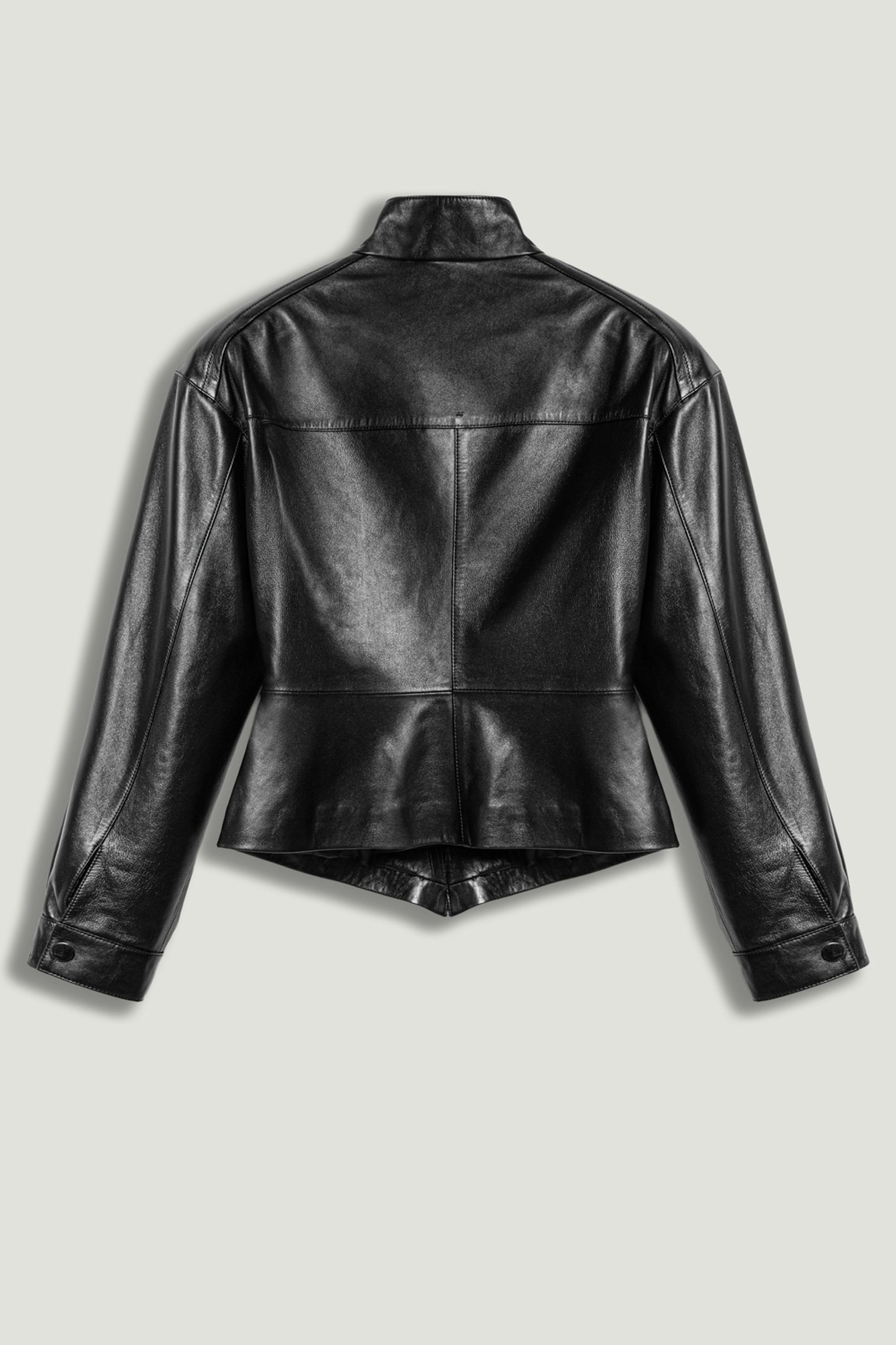 Zip-Front Fitted Leather Jacket