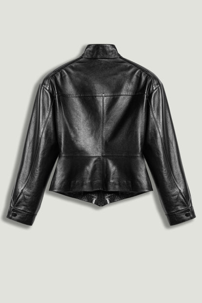 Zip-Front Fitted Leather Jacket