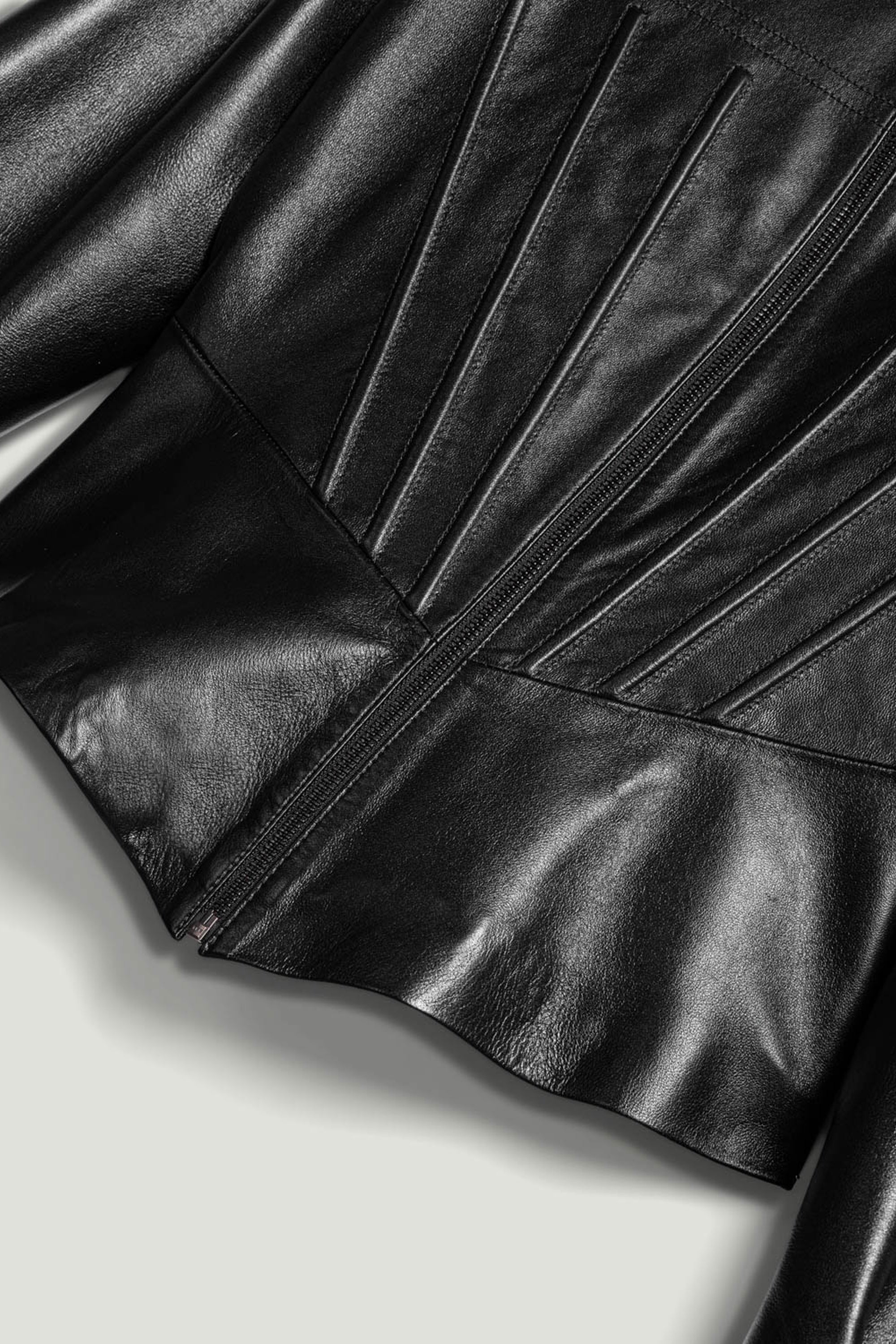 Zip-Front Fitted Leather Jacket