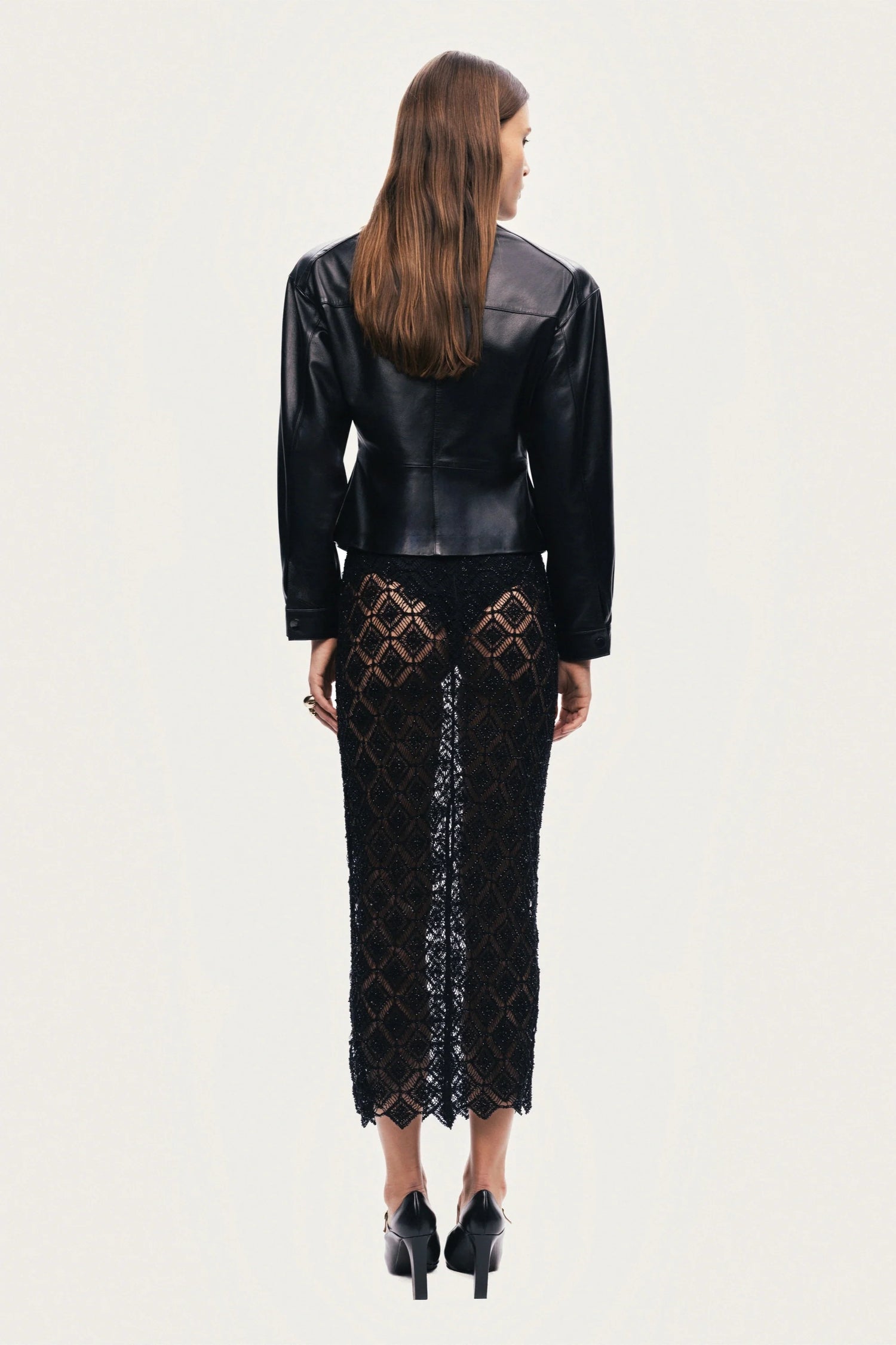 Zip-Front Fitted Leather Jacket