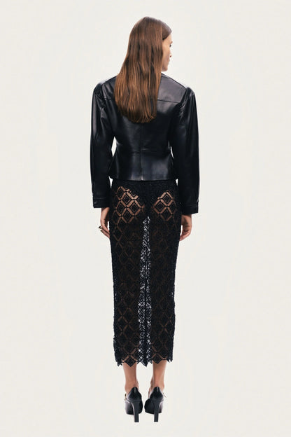 Zip-Front Fitted Leather Jacket