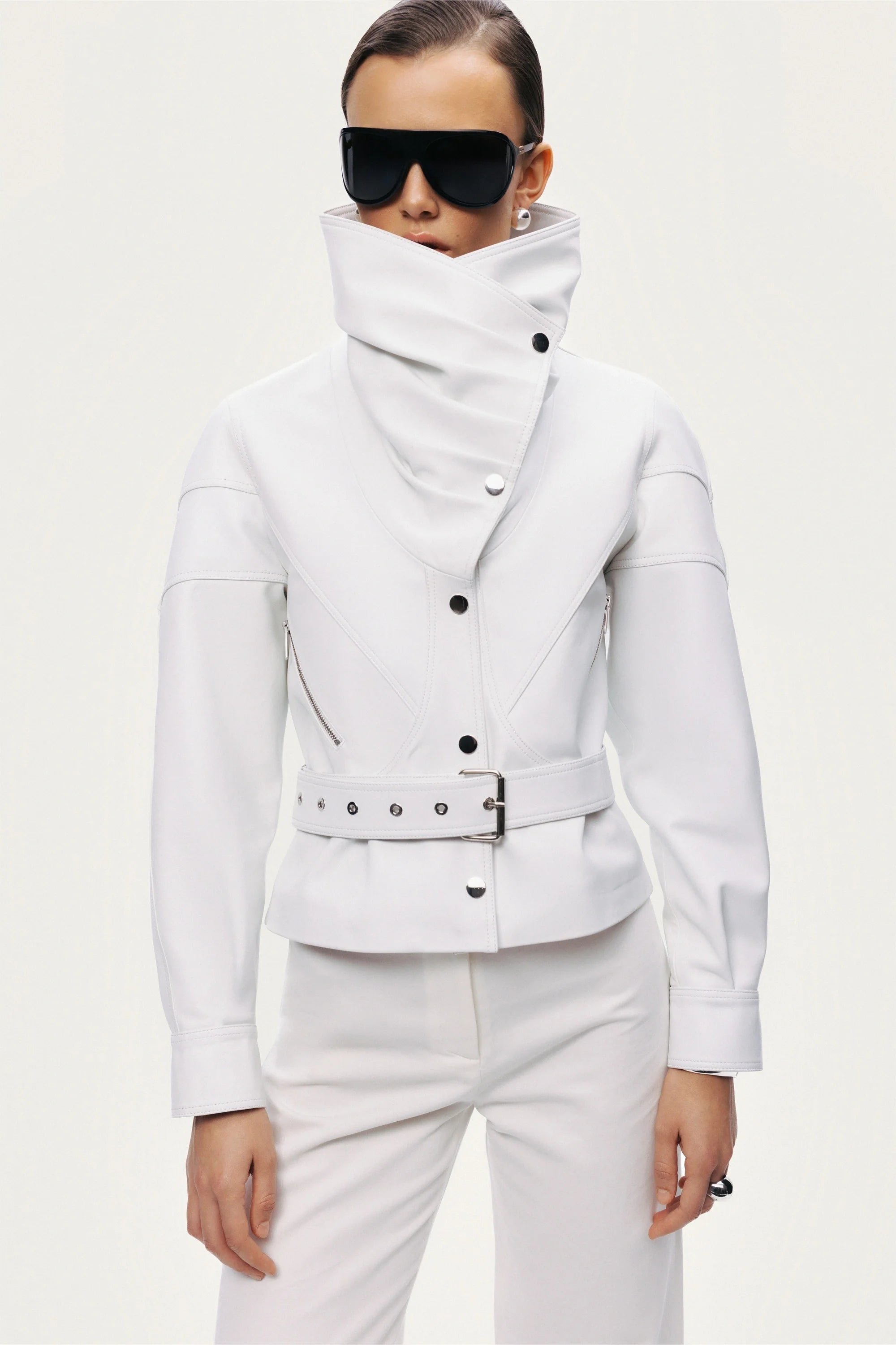 High-Neck Belted Jacket