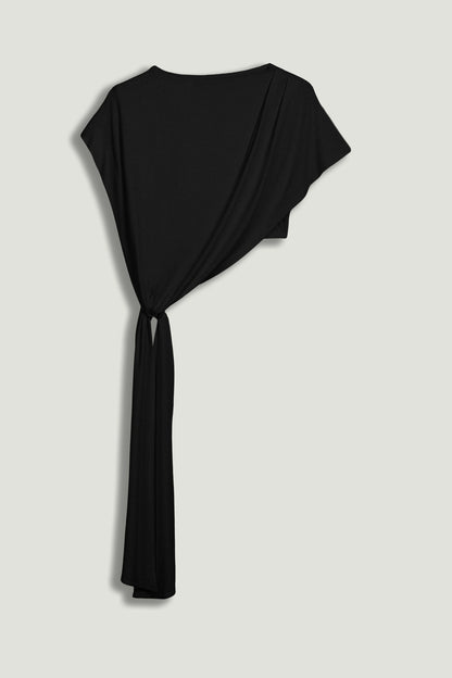 Black Asymmetric Tie-Detail Blouse