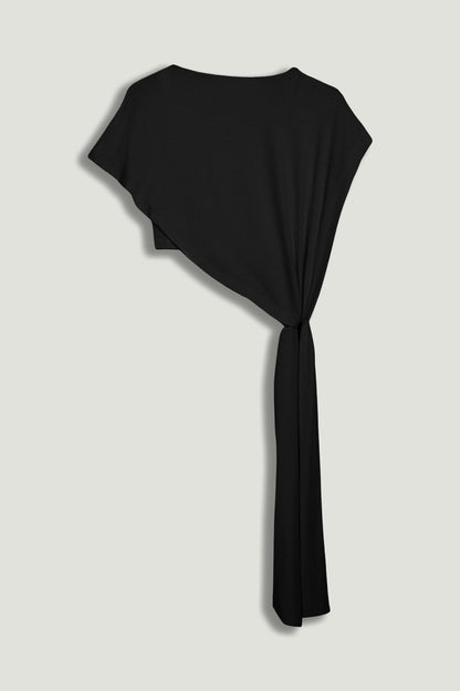 Black Asymmetric Tie-Detail Blouse