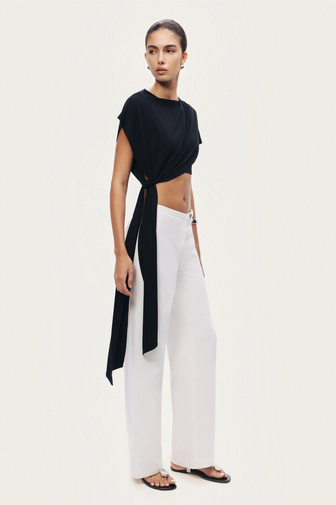 Black Asymmetric Tie-Detail Blouse