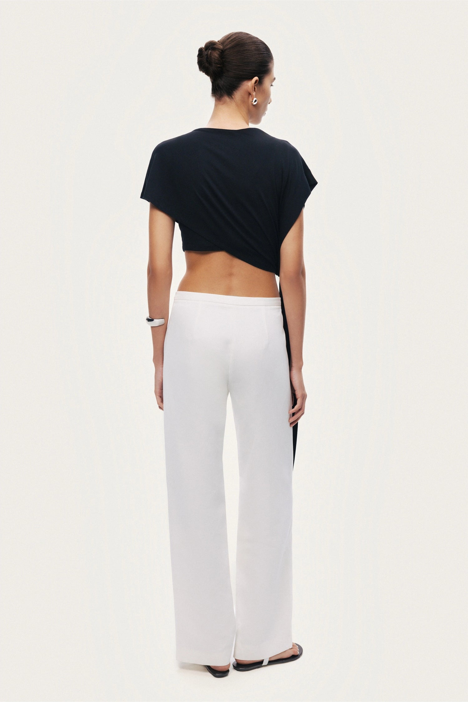 Black Asymmetric Tie-Detail Blouse