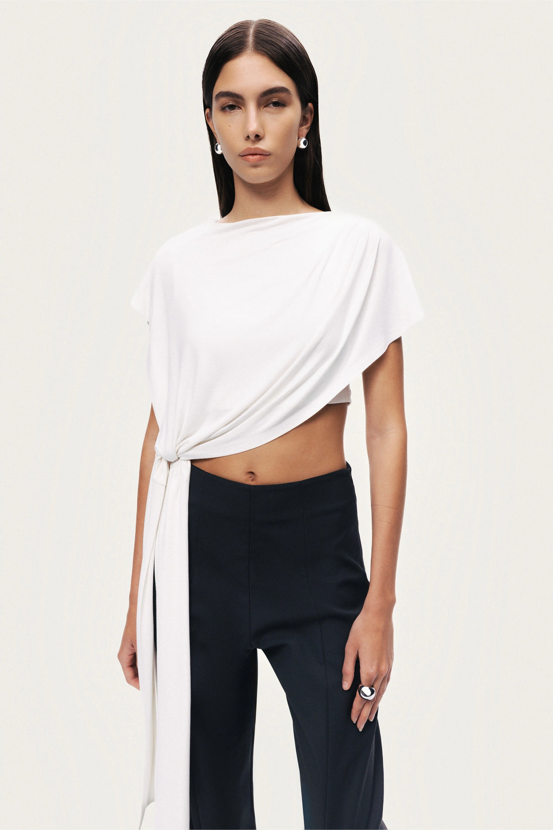 Asymmetric Tie-Detail Blouse