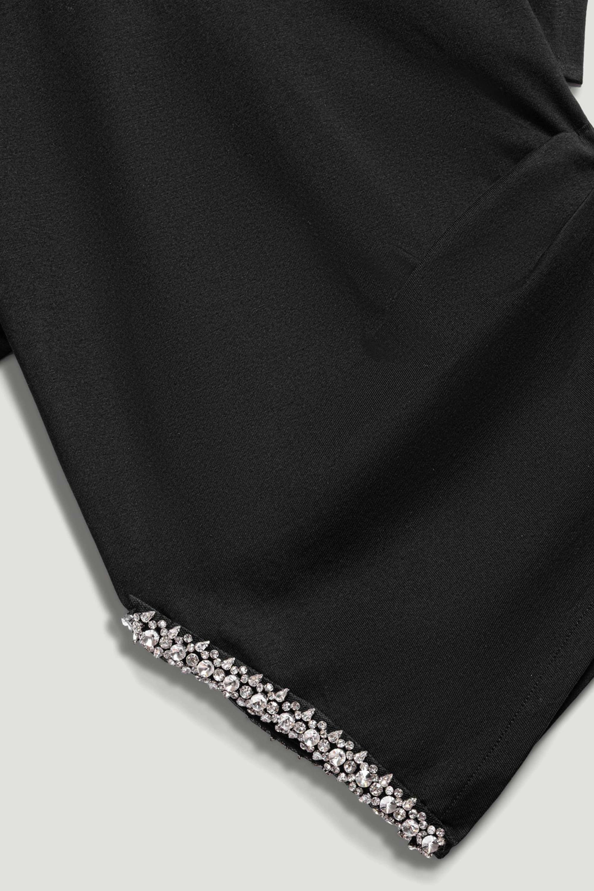 Black Embellished Asymmetric T-Shirt