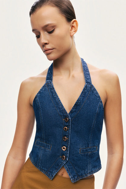 Halter Neck Denim Vest