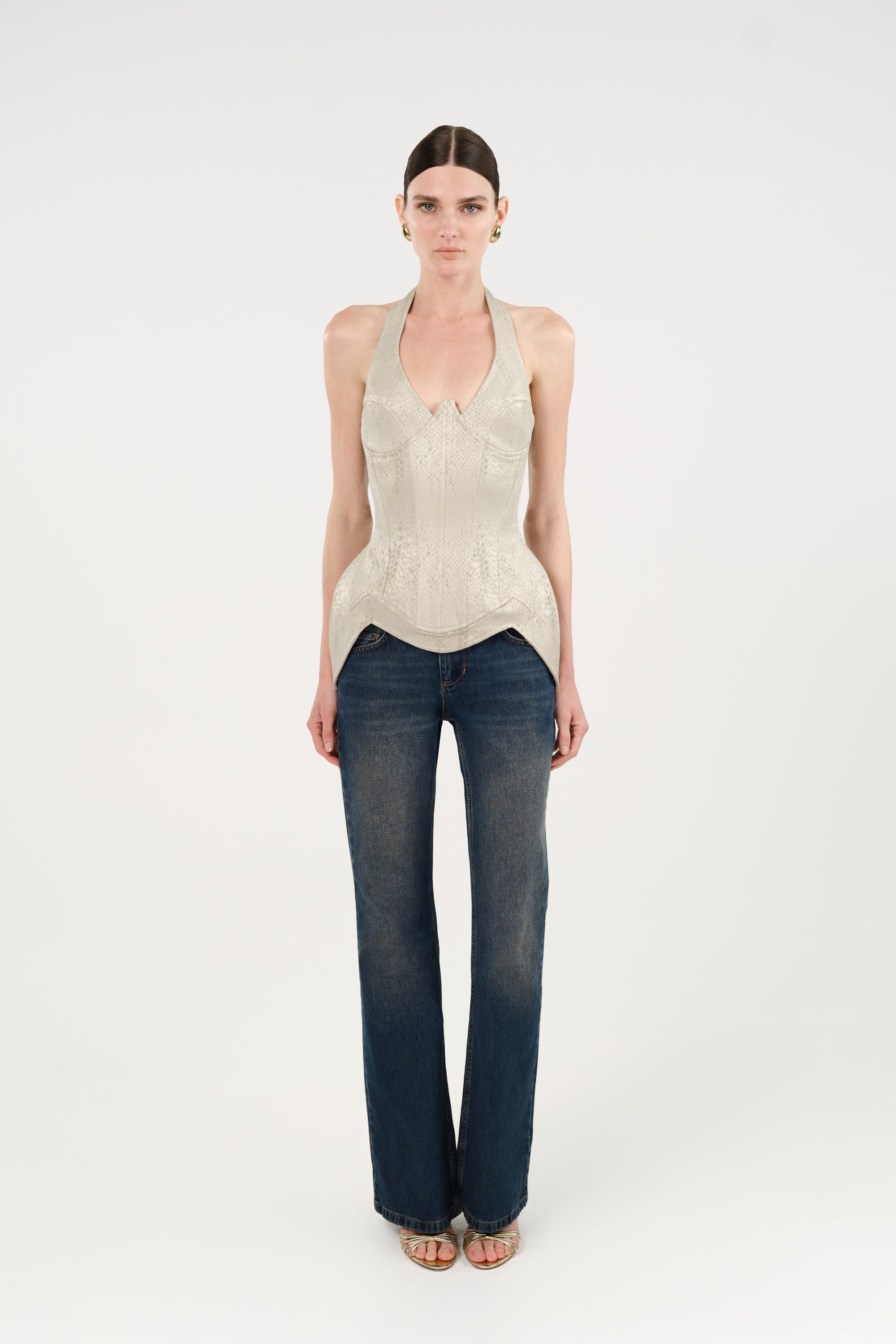 Snake Print Boned Corset Halterneck Body