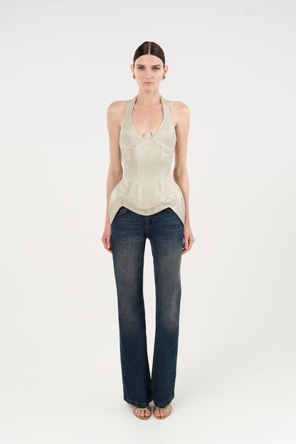 Snake Print Boned Corset Halterneck Body