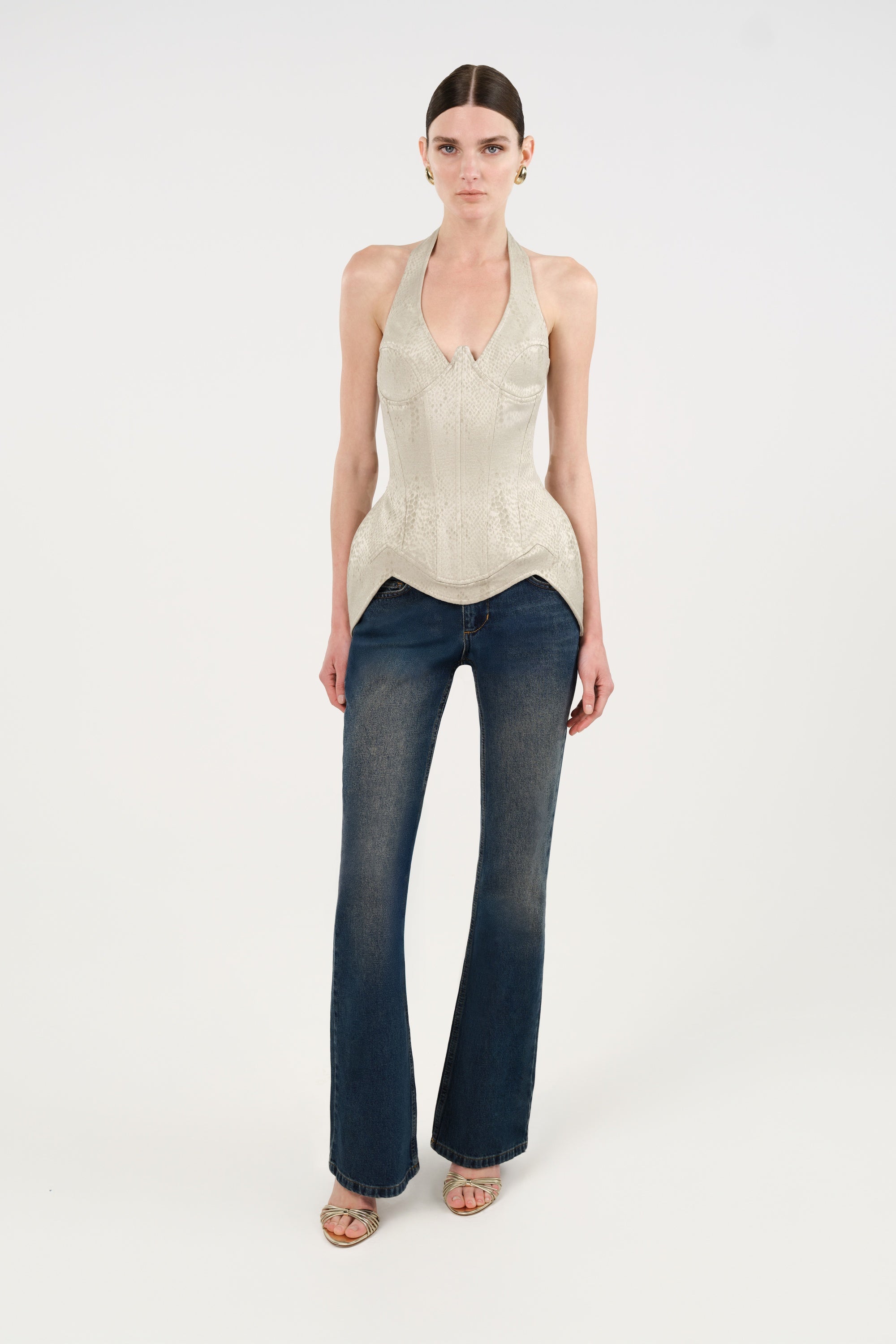Snake Print Boned Corset Halterneck Body