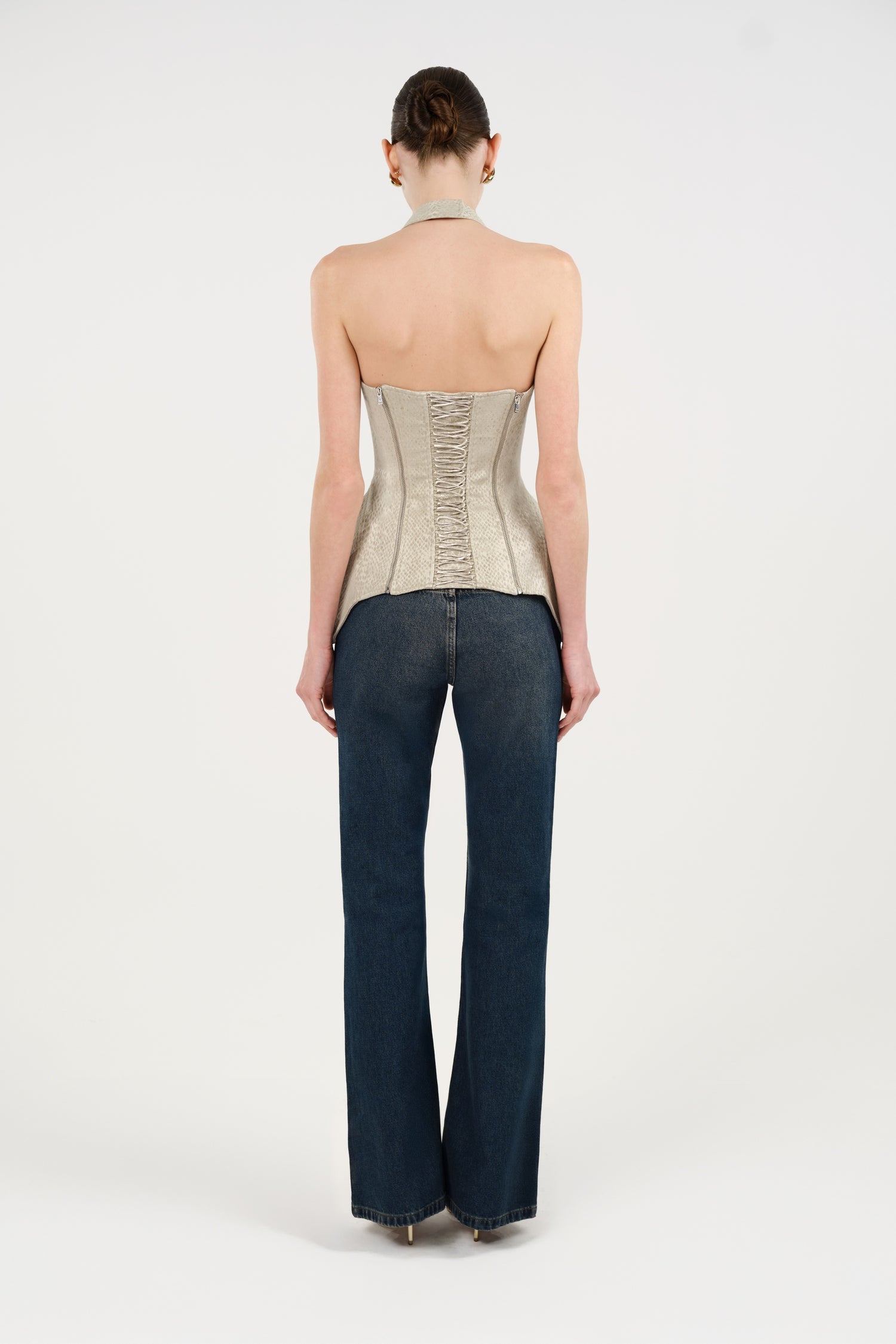 Snake Print Boned Corset Halterneck Body