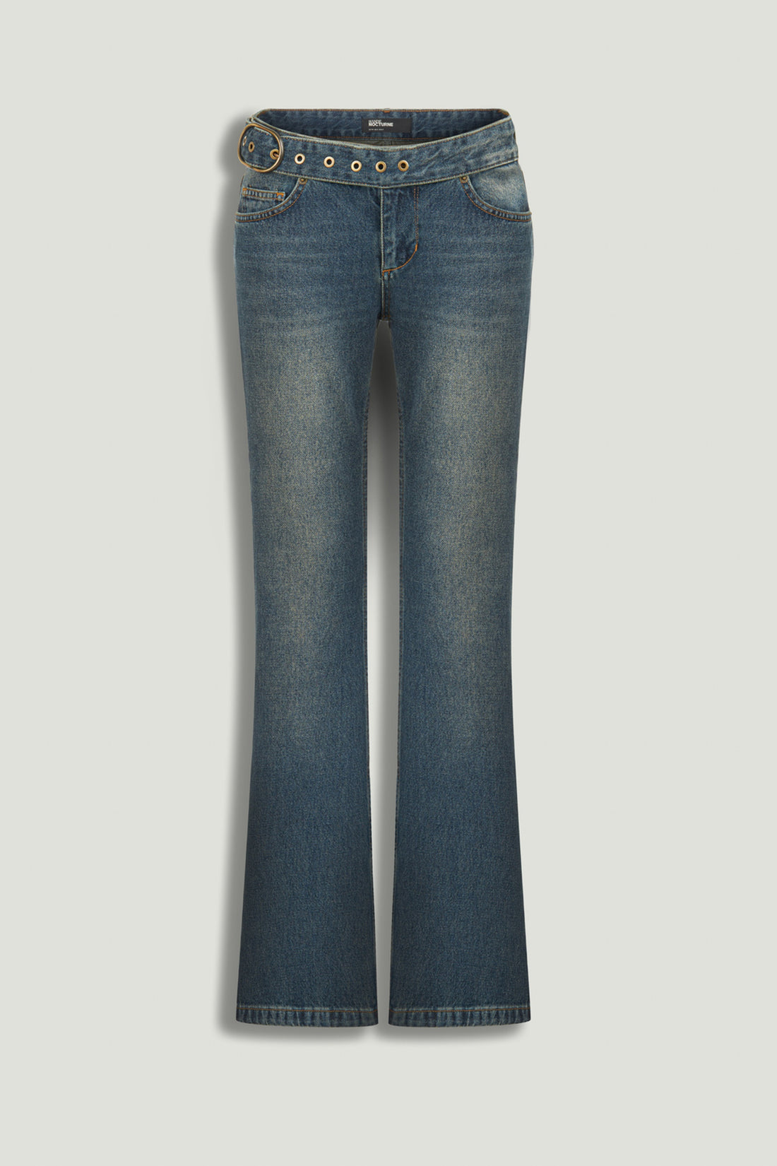 Belted Denim Flare Trousers