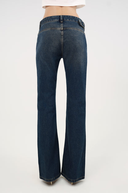 Belted Denim Flare Trousers