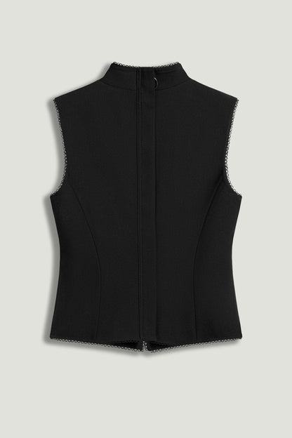 Black Braid-Trim Bustier Top with Built-In Bra