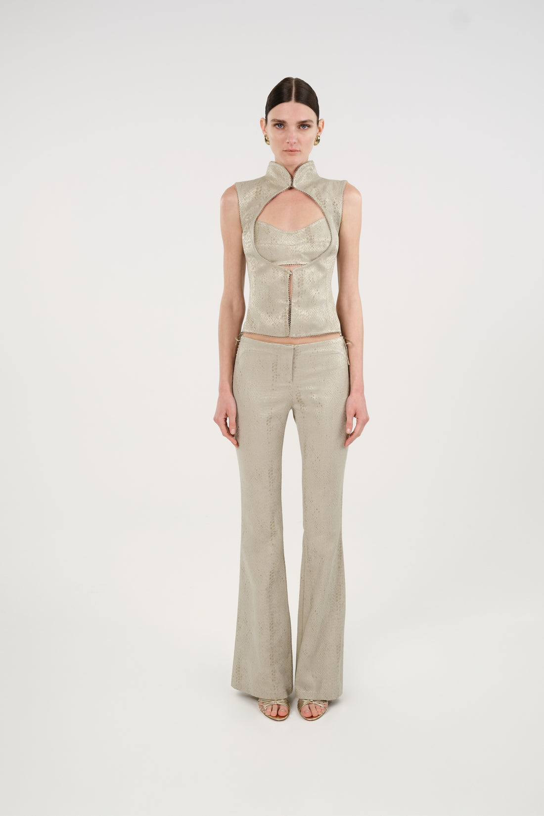 Braid-Trim Bustier Top with Built-In Bra