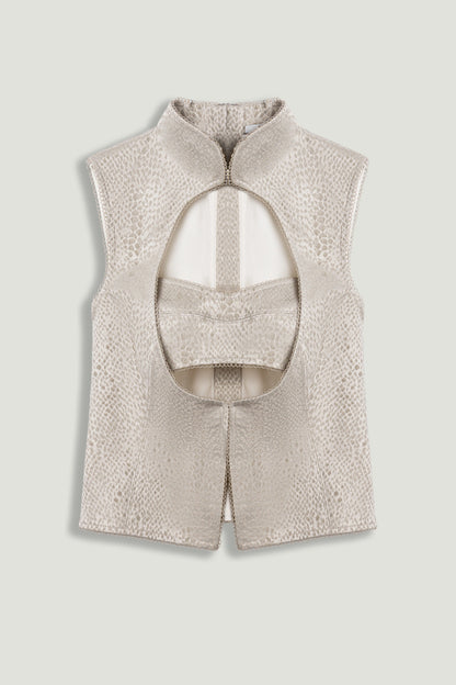 Braid-Trim Bustier Top with Built-In Bra