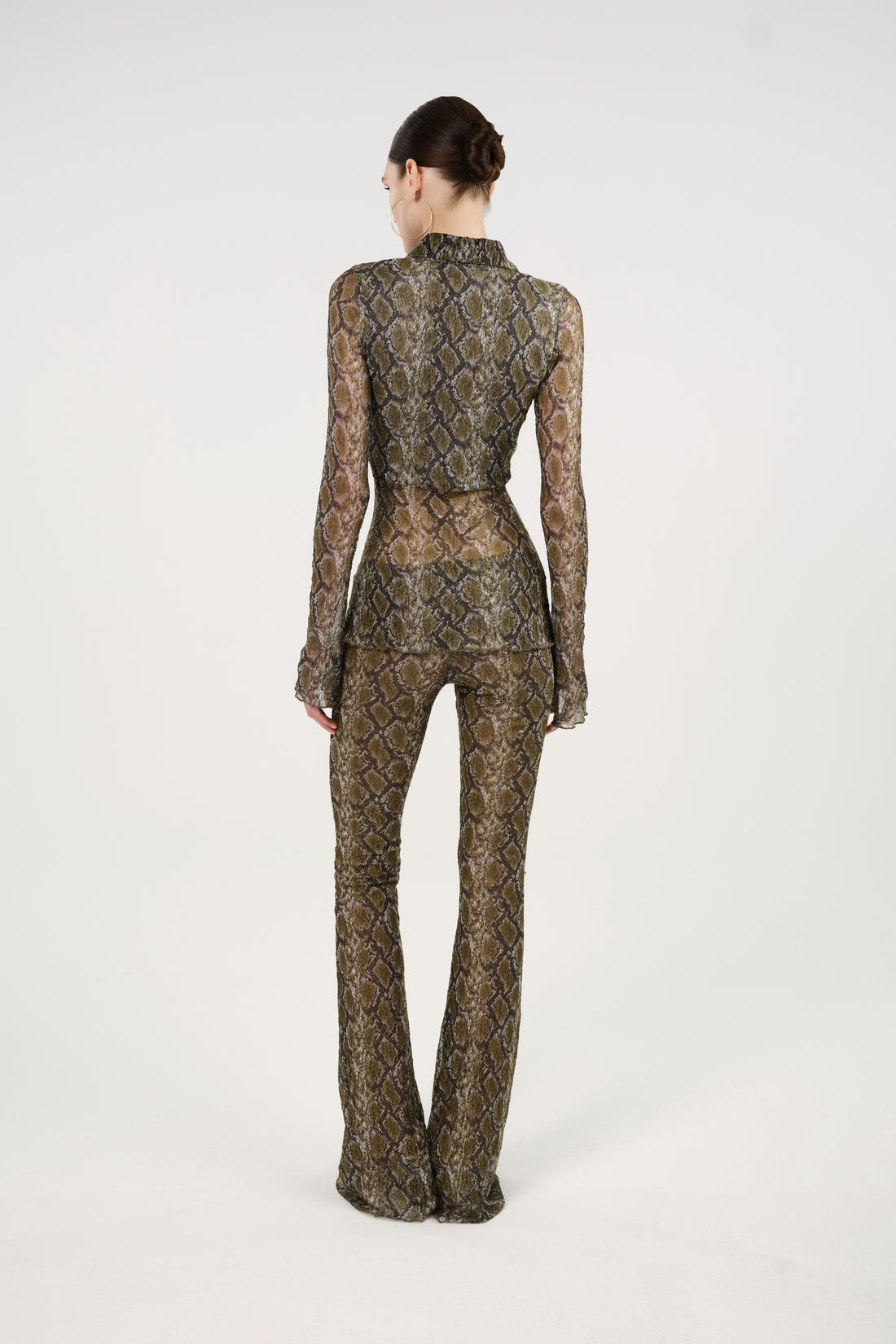 Snake Print Low-Rise Flare Trousers