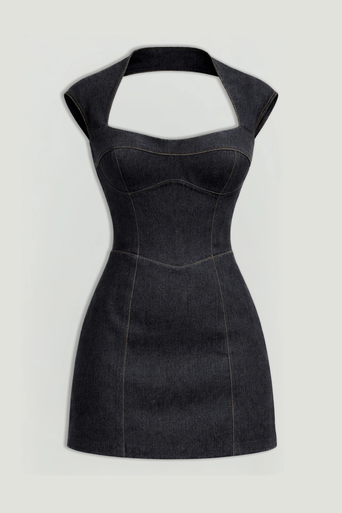Backless Mini Denim Dress with Built-In Cup Detail
