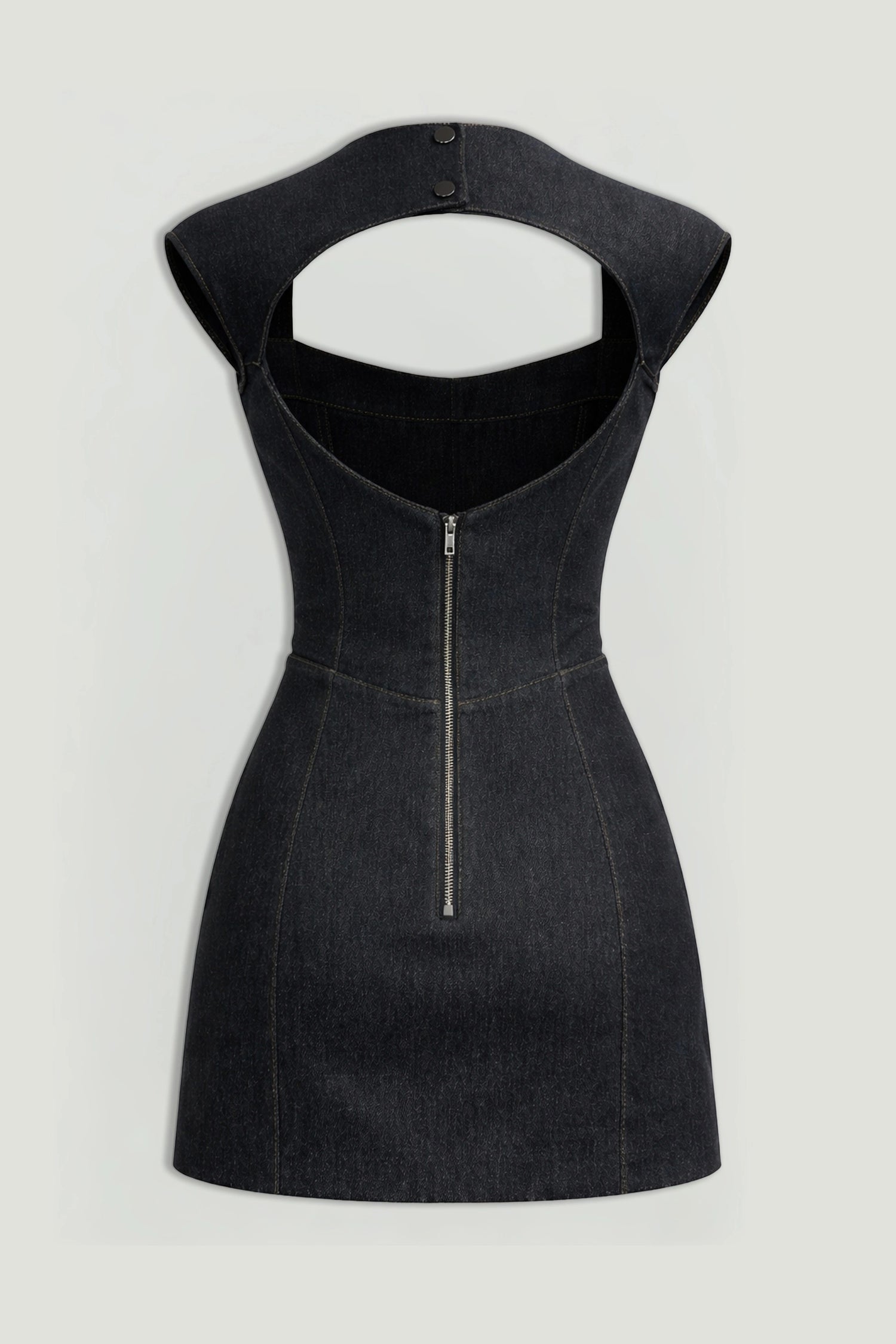 Backless Mini Denim Dress with Built-In Cup Detail – Nocturne