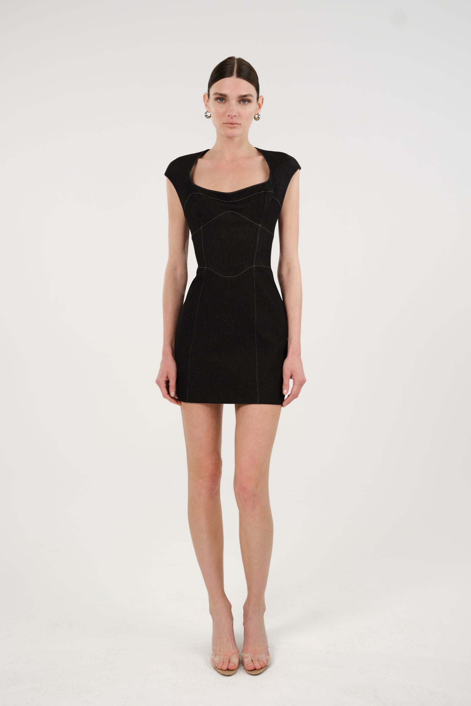 Backless Mini Denim Dress with Built-In Cup Detail