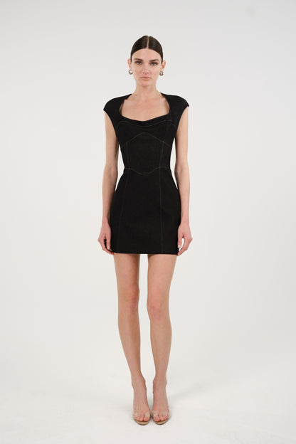 Backless Mini Denim Dress with Built-In Cup Detail