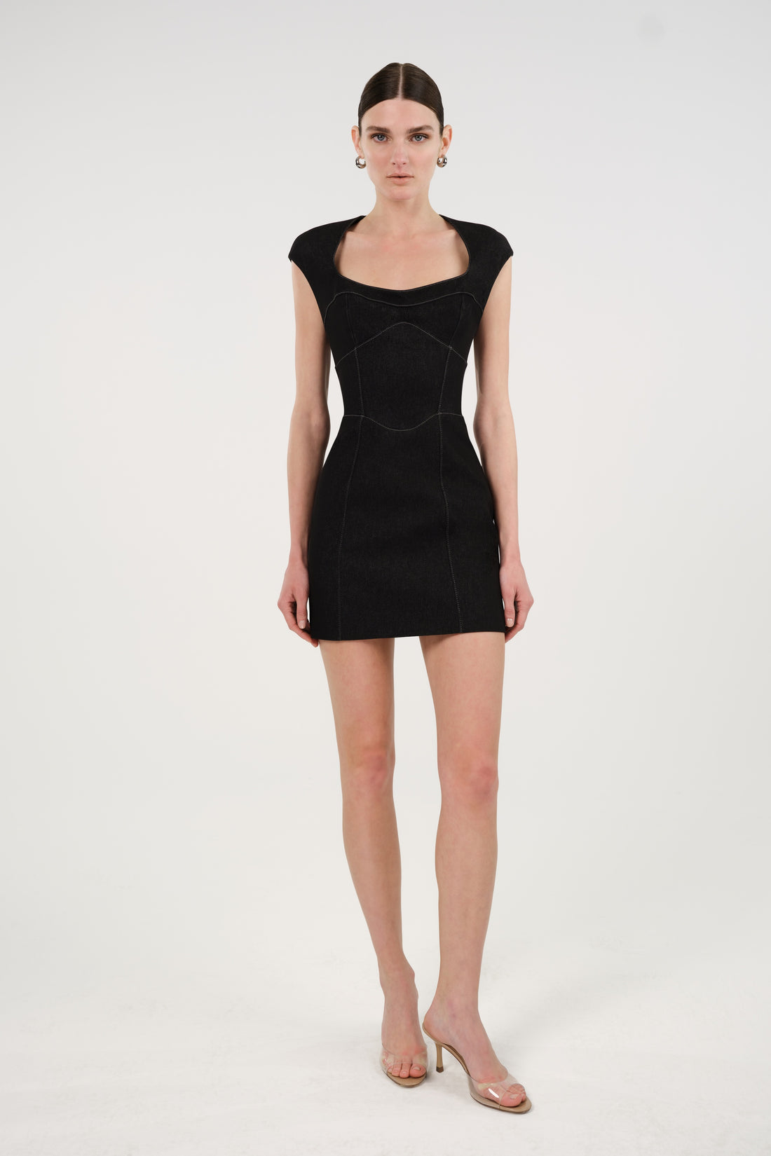 Backless Mini Denim Dress with Built-In Cup Detail