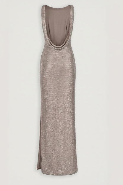 Sequin Open Back Maxi Dress