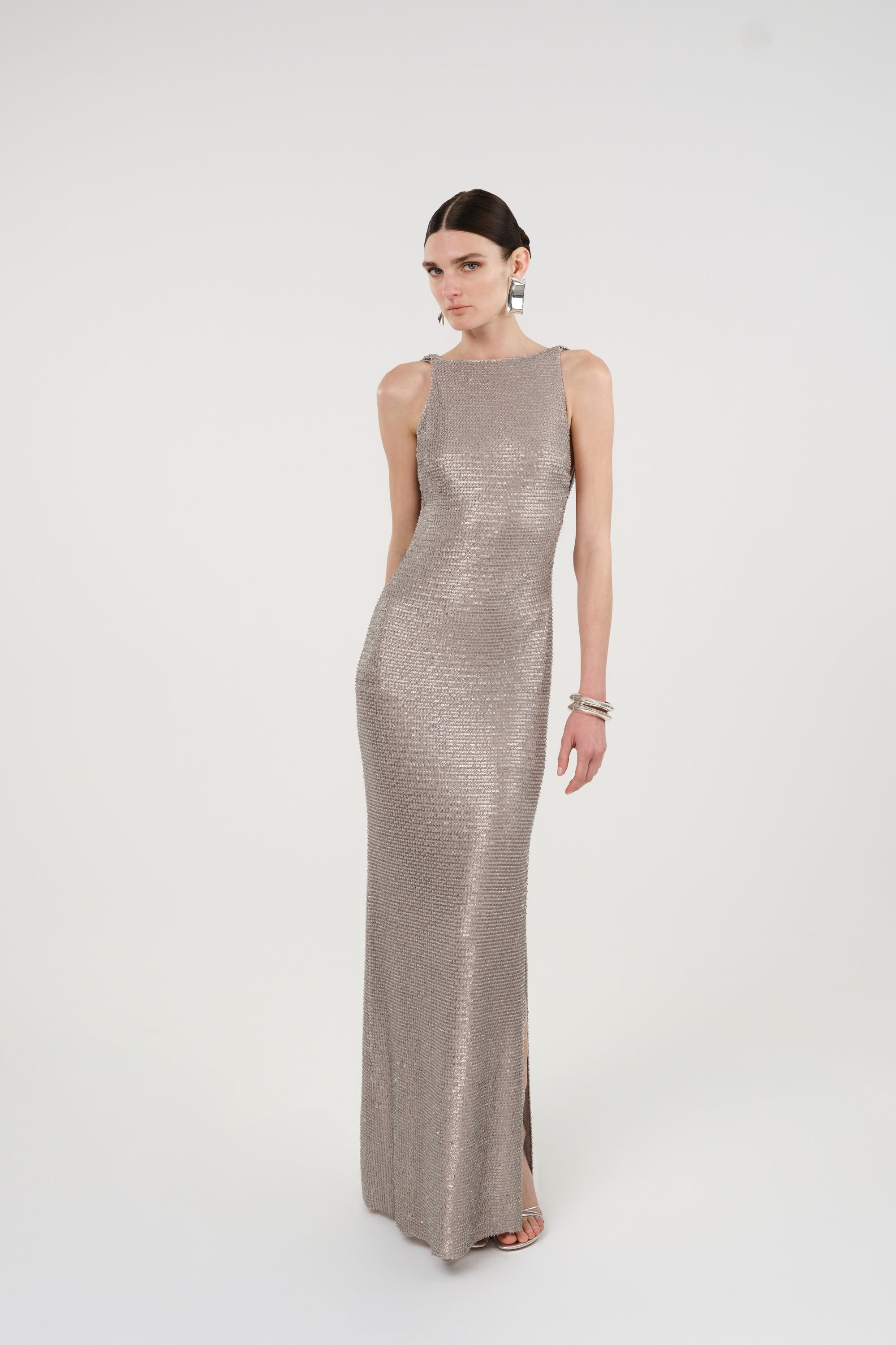 Sequin Open Back Maxi Dress