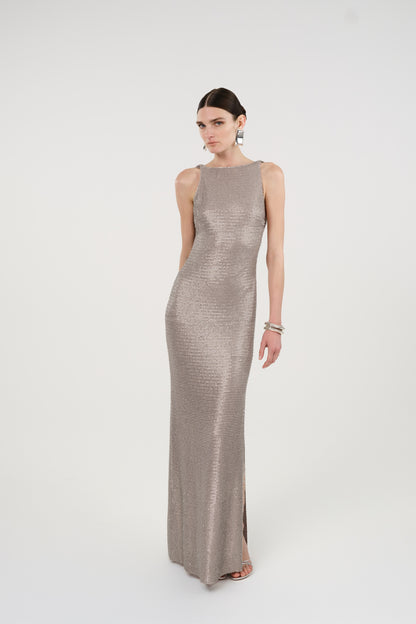 Sequin Open Back Maxi Dress