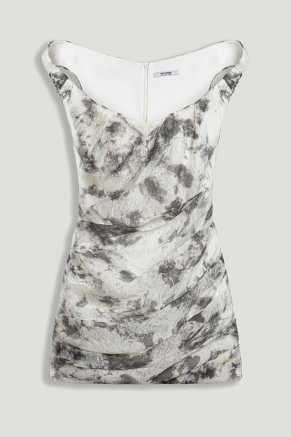 Abstract Print Off-Shoulder Ruched Mini Dress