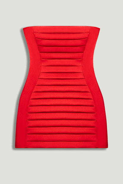 Red Strapless Ribbed Mini Dress