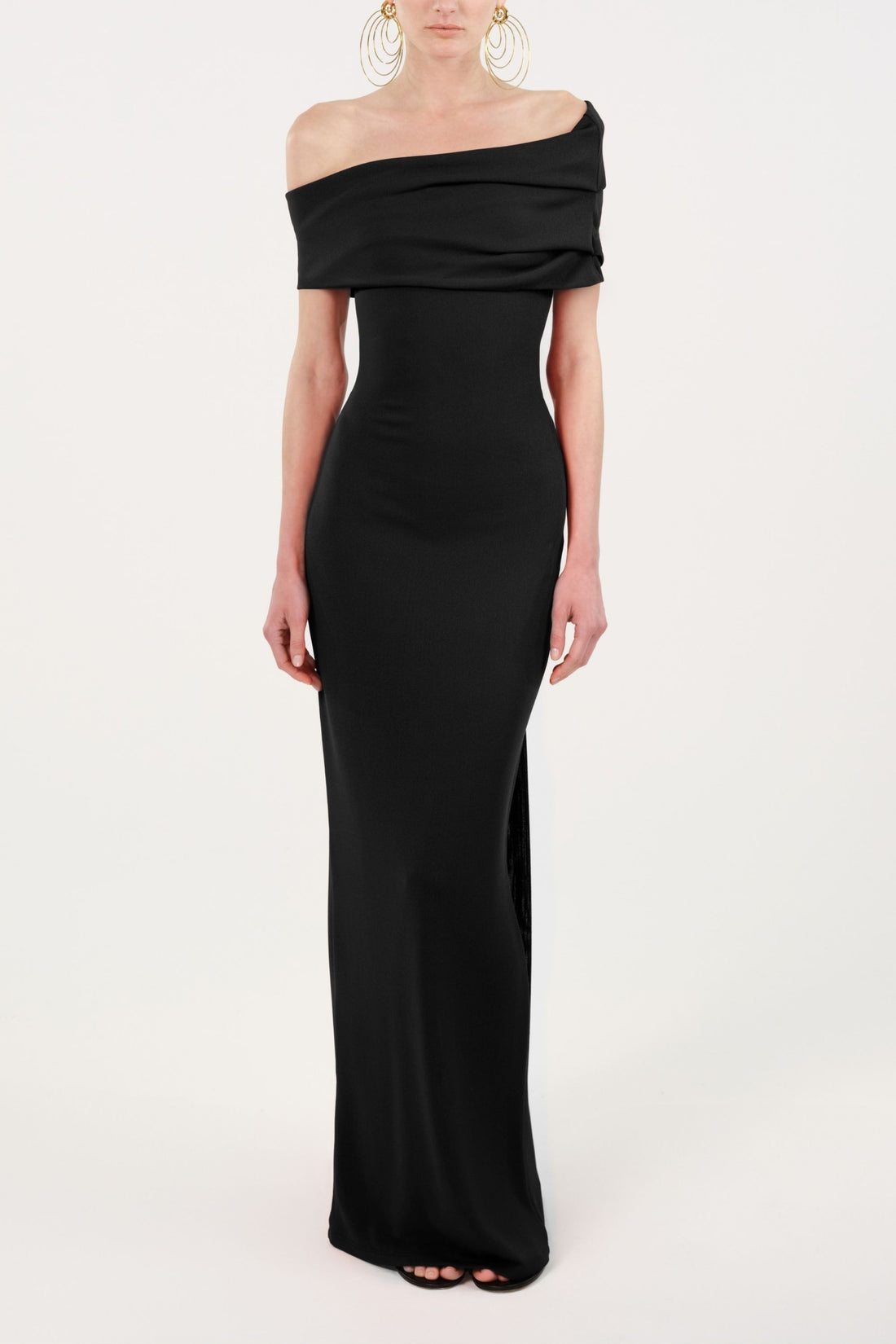 Asymmetric Off-Shoulder Draped Maxi Dress